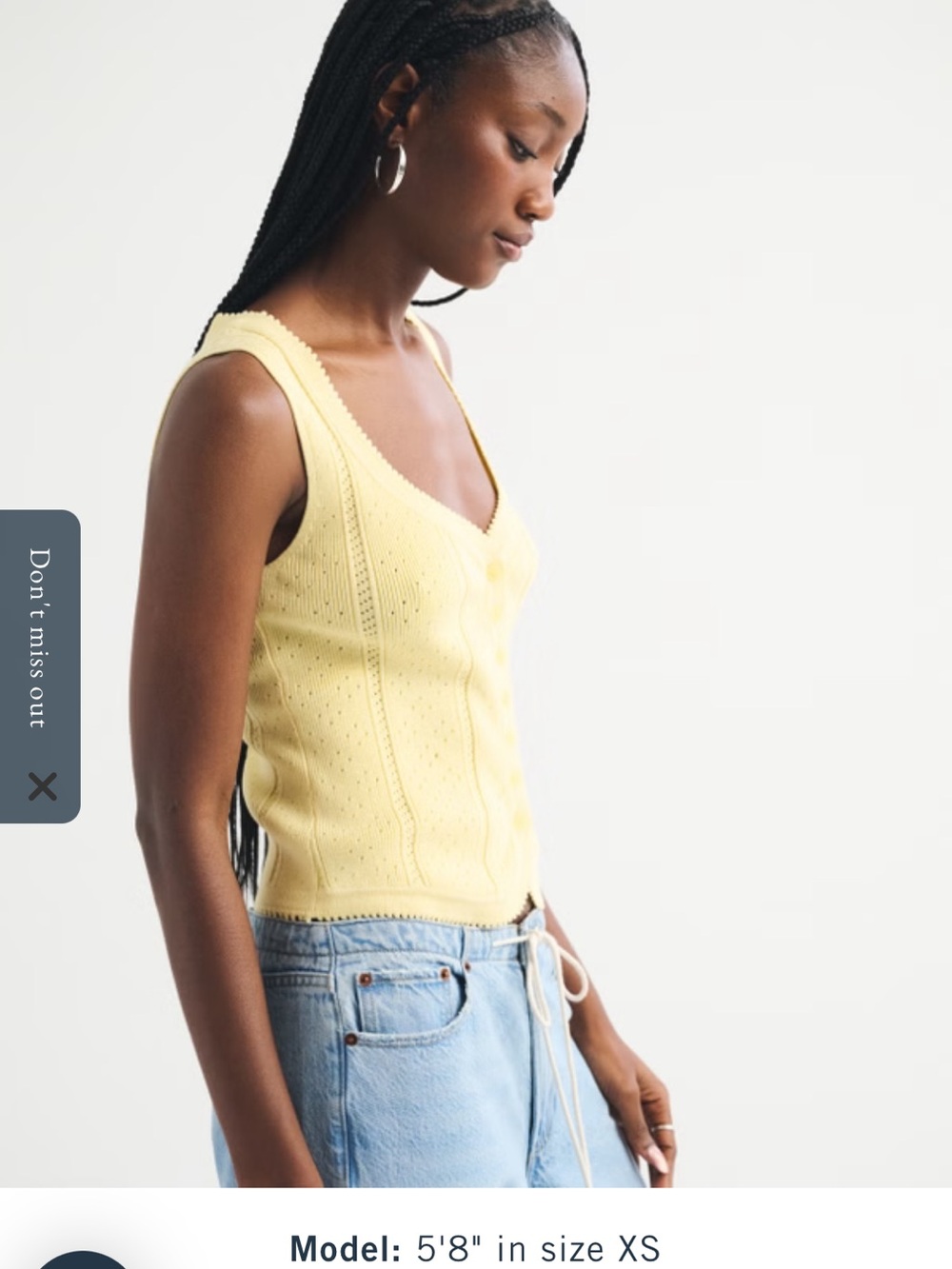 Abercrombie & Fitch Pale Yellow Knit Button-Front Camisole SMALL NWOT - Picture 2 of 5